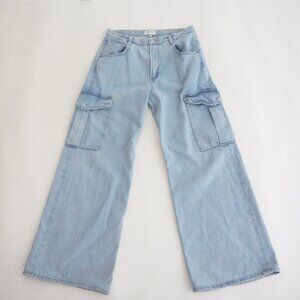 AGOLDE Light Wash Wide Leg Cargo Pocket High Rise Denim Jeans Relaxed Fit 28
